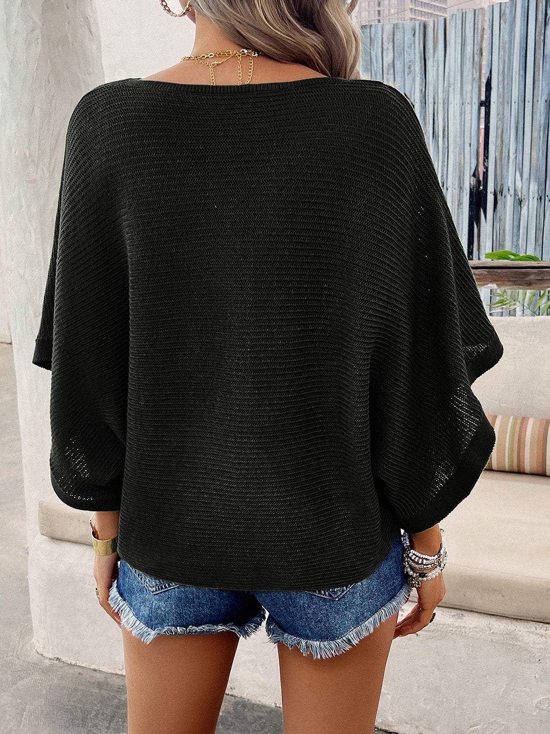 V-Neck Batwing Sleeve Knit Top - Trendsi - Flyclothing LLC