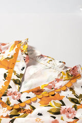 Ruffled Notched Short Sleeve Floral Blouse - Trendsi - Flyclothing LLC