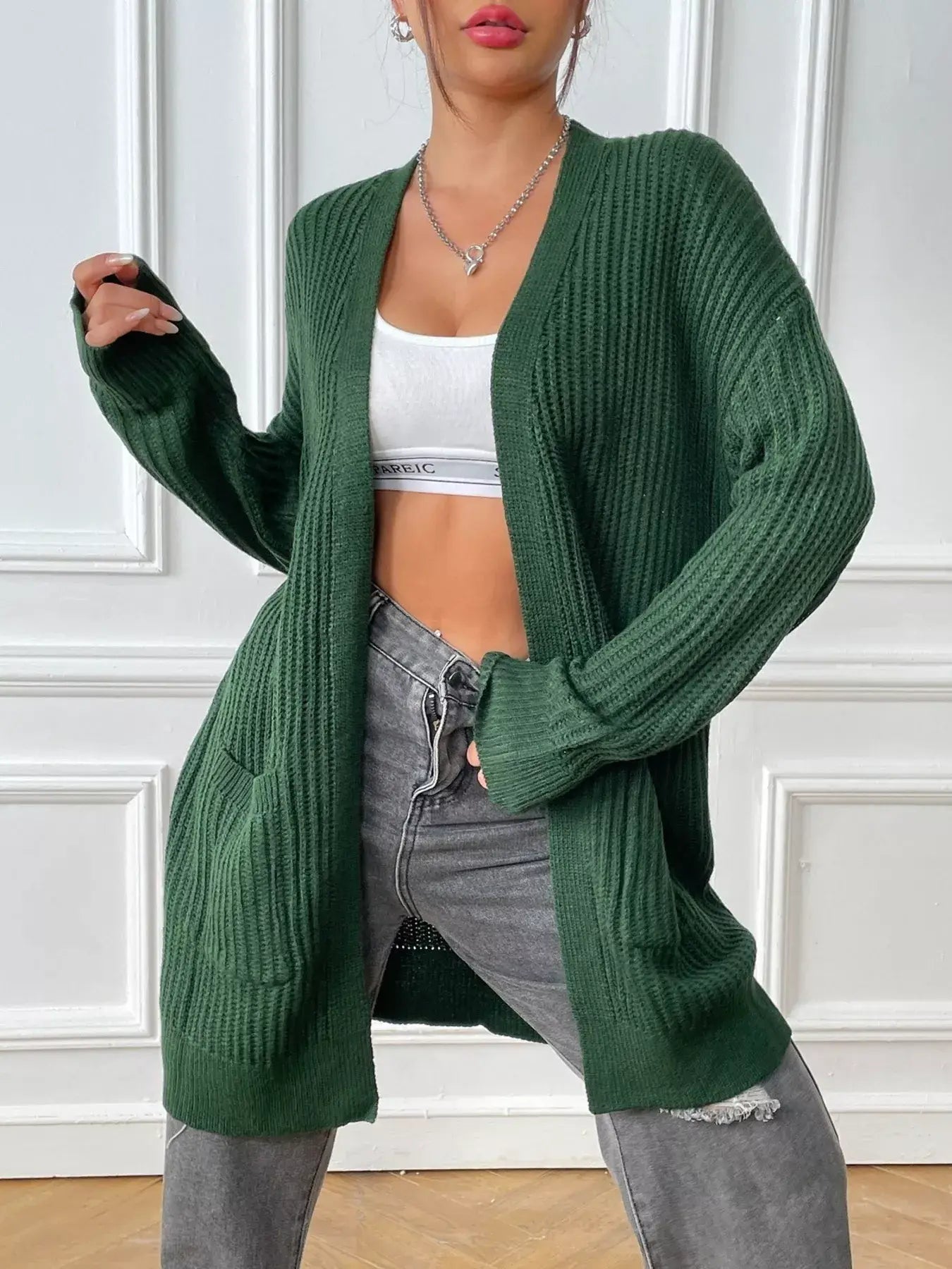 Open Front Drop Shoulder Cardigan - Trendsi - Flyclothing LLC