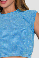 Zenana Ribbed Round Neck Cropped Top - Trendsi - Flyclothing LLC