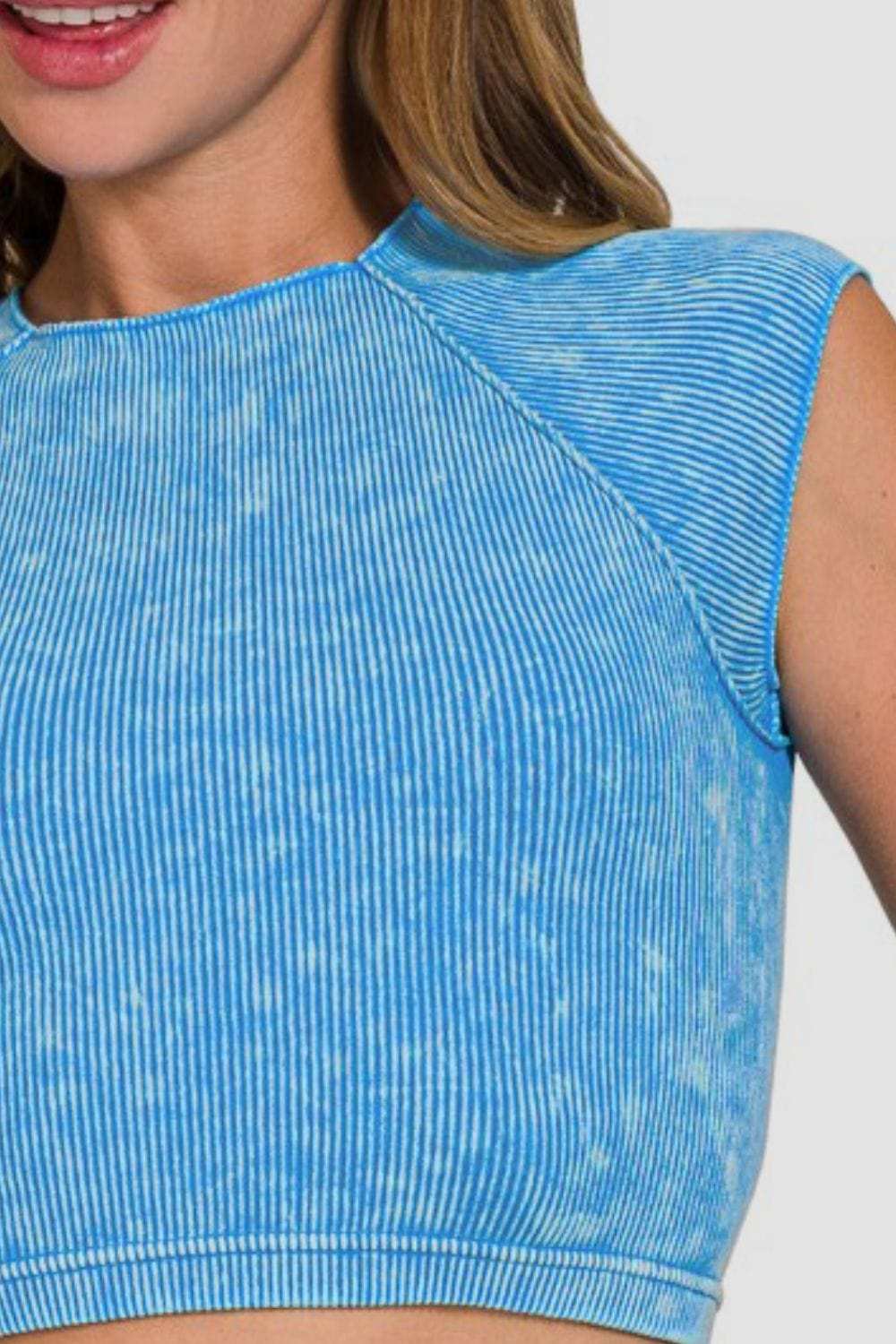 Zenana Ribbed Round Neck Cropped Top - Trendsi - Flyclothing LLC