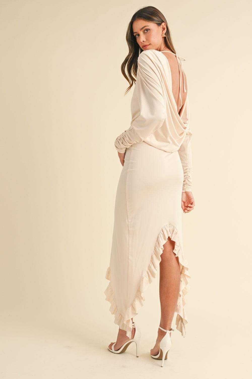 Mable Backless Asymmetric Ruffle Hem Dress - Trendsi - Flyclothing LLC