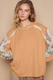 POL Waffle-Knit Lace Detail Round Neck Top - Trendsi