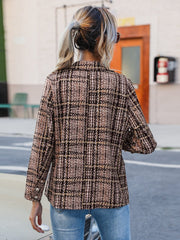 Full Size Plaid Lapel Collar Blazer - Trendsi