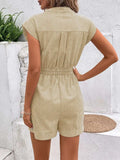 Striped Notched Tie Waist Romper - Trendsi - Flyclothing LLC