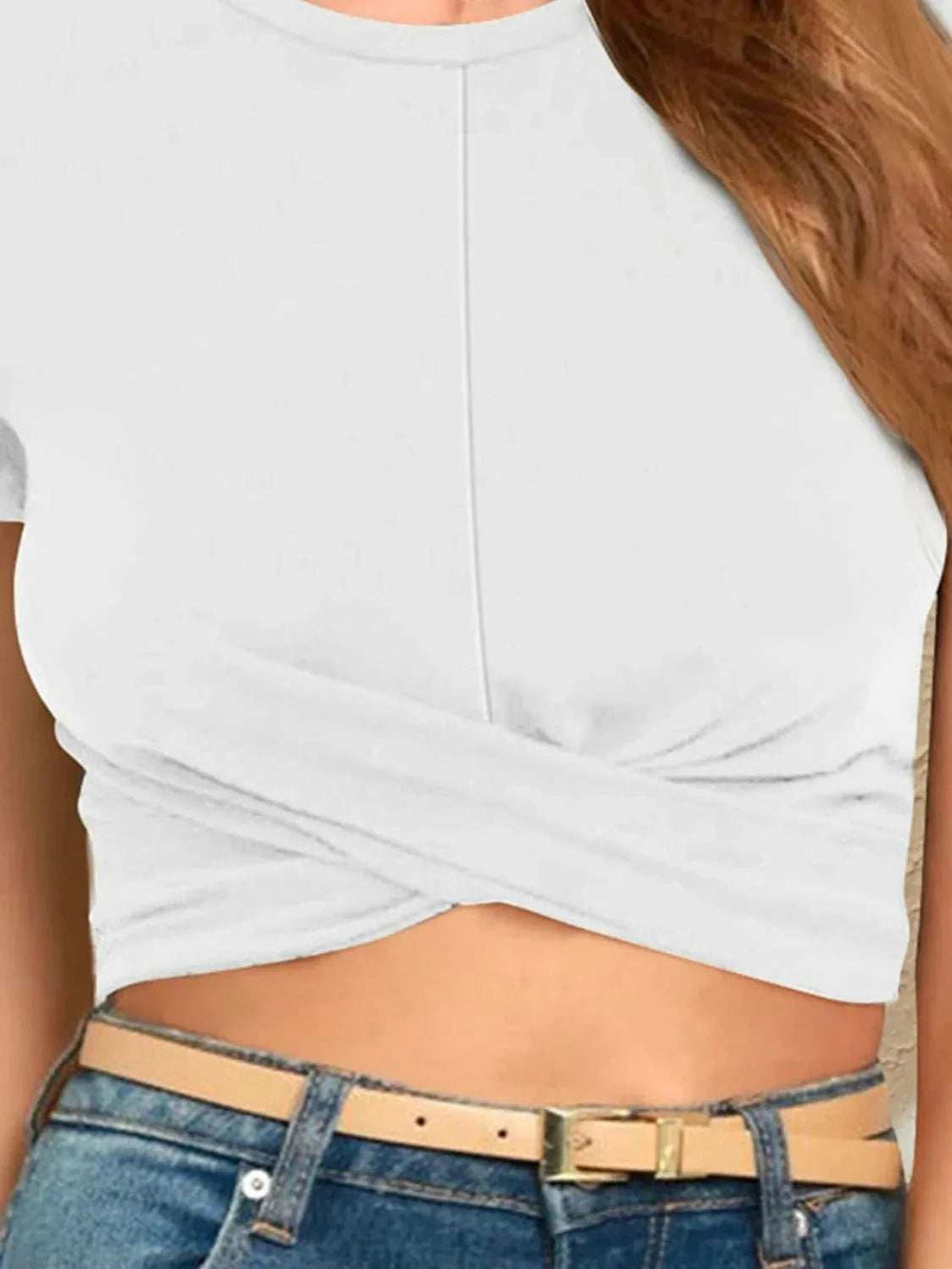 Round Neck Short Sleeve Crop T-Shirt - Trendsi - Flyclothing LLC