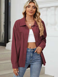 Button Up Dropped Shoulder Long Sleeve Outerwear - Trendsi - Flyclothing LLC