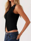 Lovelet Button Up Round Neck Tank - Trendsi - Flyclothing LLC