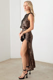 Mustard Seed Metallic Shiny Sequins Back Ribbon Bubble Top - Trendsi