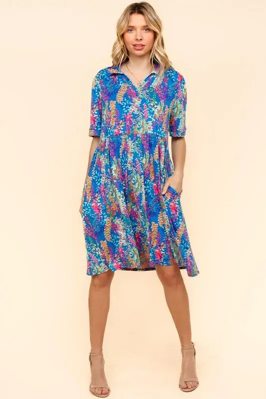 Haptics Johnny Collar Babydoll Dress with Side Pockets - Trendsi - Flyclothing LLC
