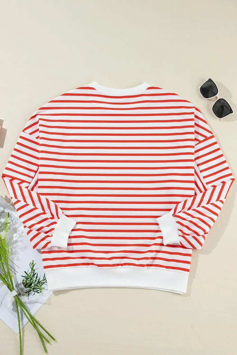 Striped Dropped Shoulder Long Sleeve Sweatshirt - Trendsi - Flyclothing LLC