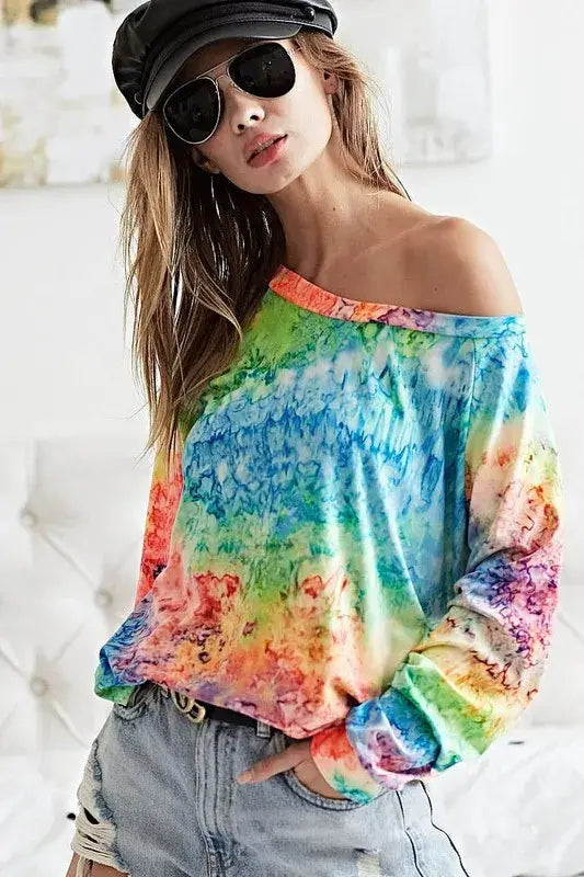 BiBi Tie Dye Soft Knit Jersey T-Shirt - Trendsi - Flyclothing LLC