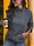 Textured Quarter Snap Long Sleeve Sweatshirt - Trendsi