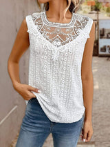 Lace Eyelet Sleeveless Top - Trendsi - Flyclothing LLC