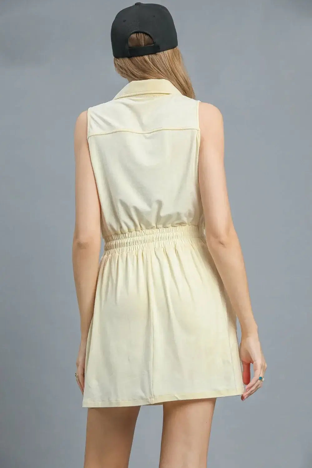Umgee Zip Front Drawstring Waist Sleeveless Dress - Trendsi - Flyclothing LLC