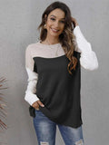 Color Block Round Neck Sweater - Trendsi - Flyclothing LLC