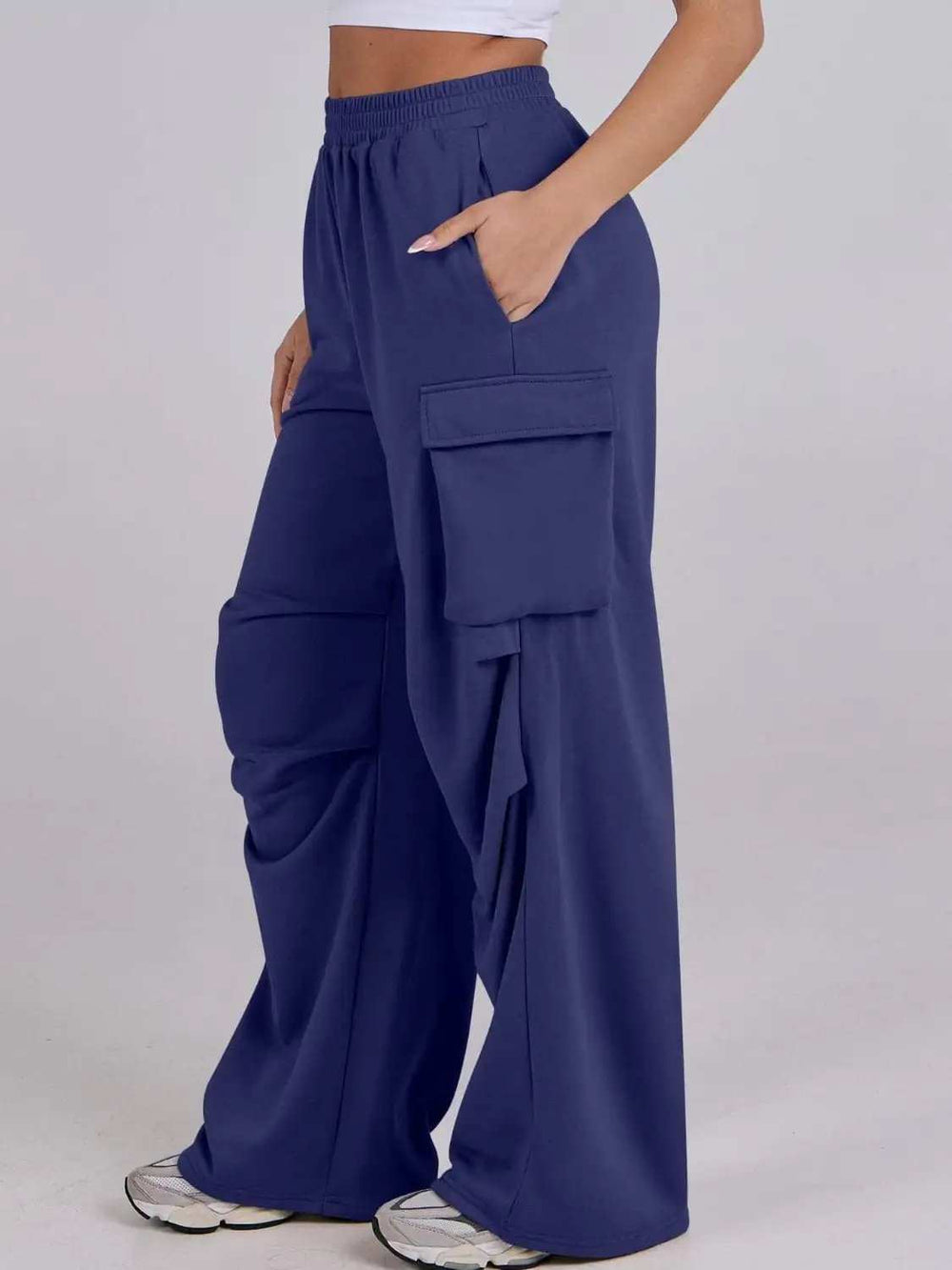 Elastic Waist Wide Leg Pants with Pockets - Trendsi - Flyclothing LLC