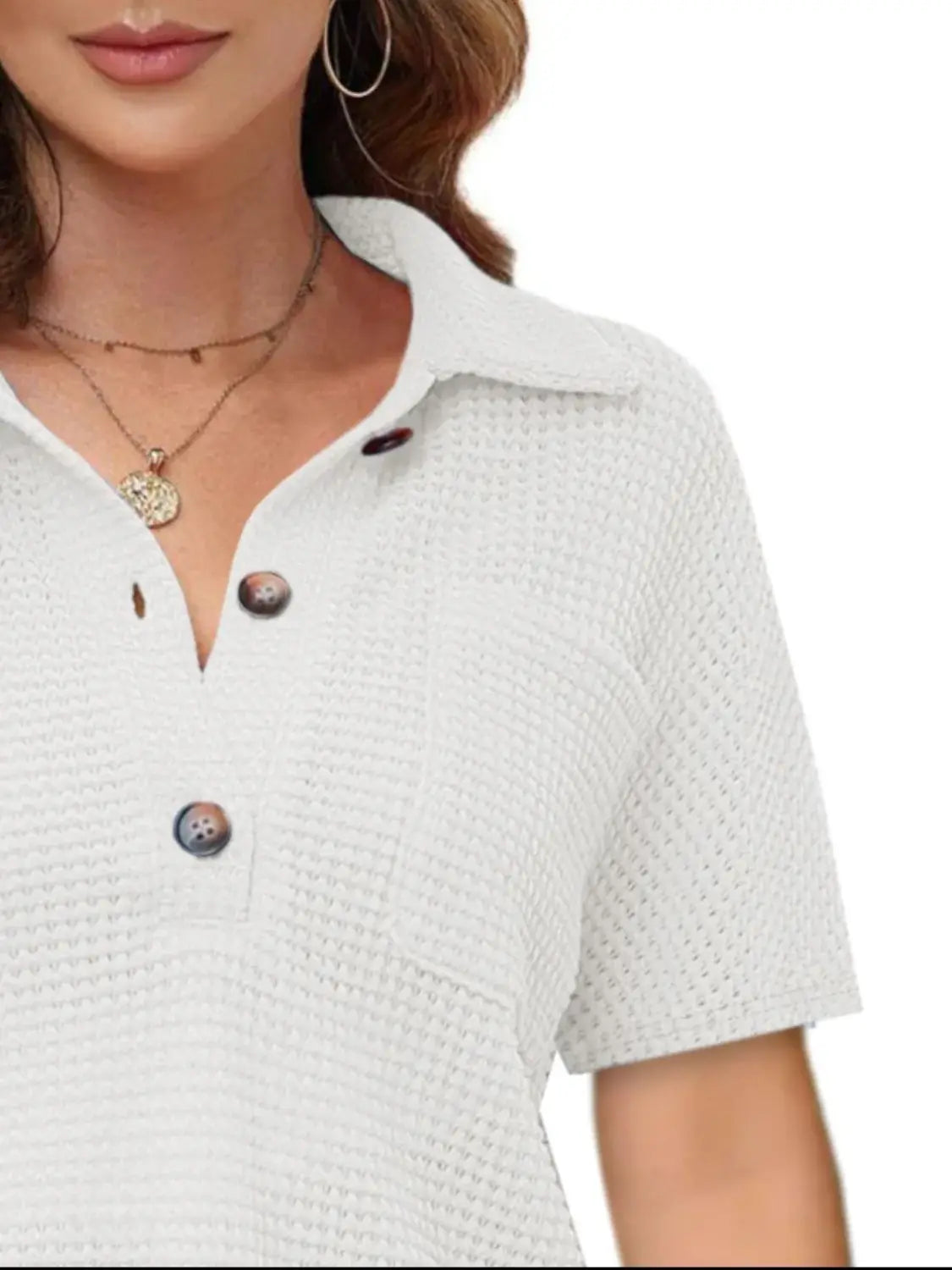 Waffle-Knit Short Sleeve Polo Shirt - Trendsi - Flyclothing LLC