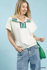 Umgee Striped Collared Neck Half-Zip Top - Trendsi - Flyclothing LLC