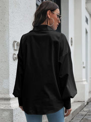 Button Up Dropped Shoulder Lantern Sleeve Shirt - Trendsi