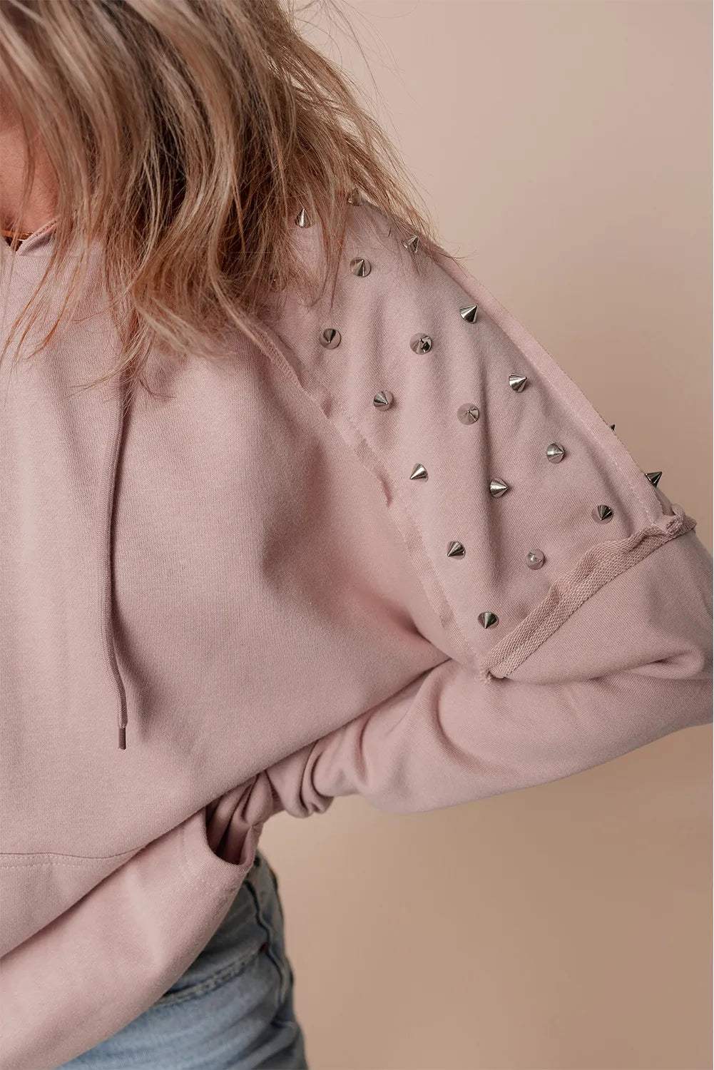 Rivet Drawstring Long Sleeve Hoodie - Trendsi - Flyclothing LLC
