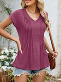 Casual V-Neck Pleated Front T-Shirt - Trendsi - Flyclothing LLC