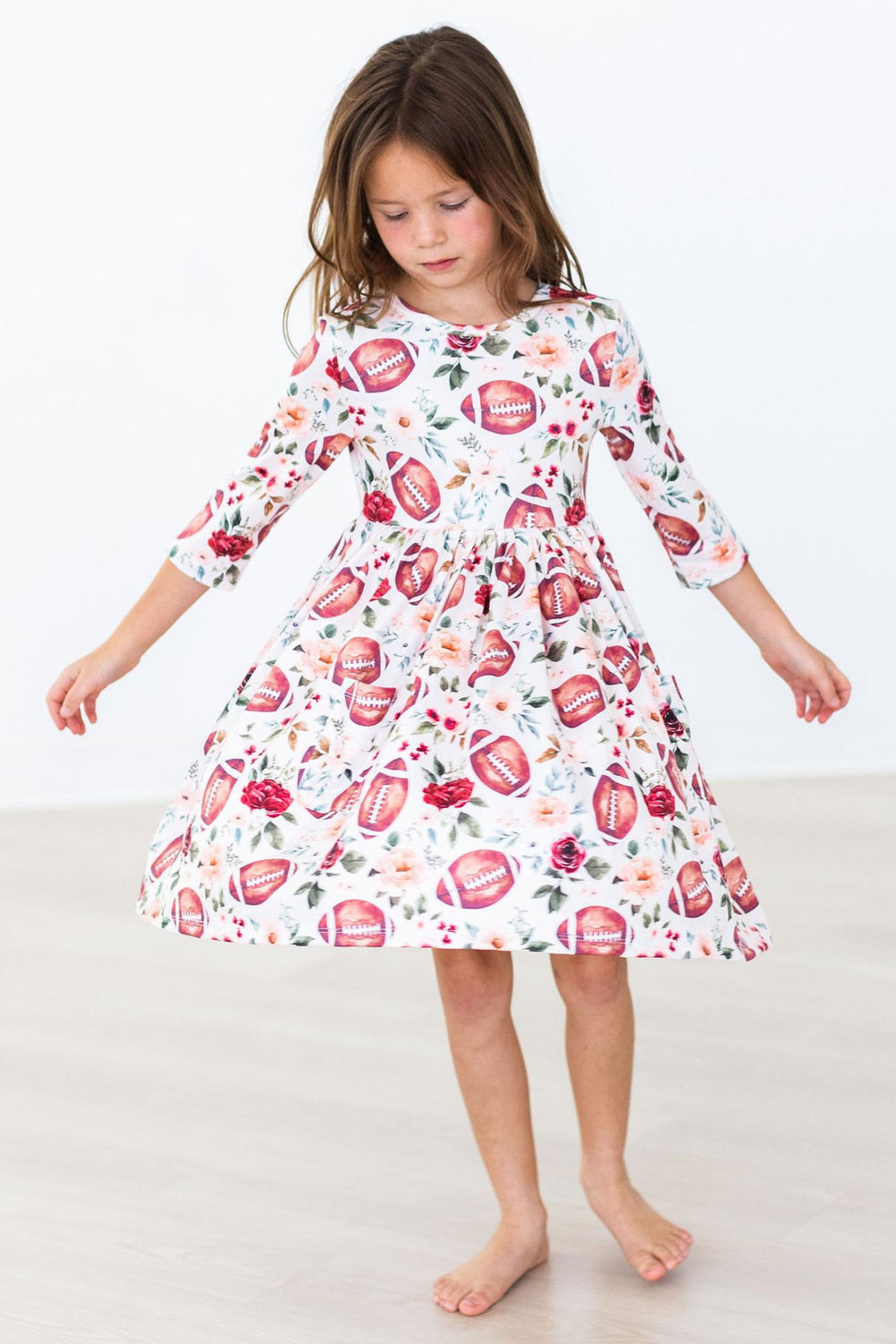 Footballs & Flowers 3/4 Sleeve Pocket Twirl Dress - Mila & Rose ®