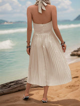 Halter Neck Pleated Midi Dress - Trendsi - Flyclothing LLC