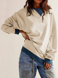 Contrast Dropped Shoulder Long Sleeve Sweatshirt - Trendsi