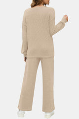 Round Neck Long Sleeve Top and Pants Set - Trendsi