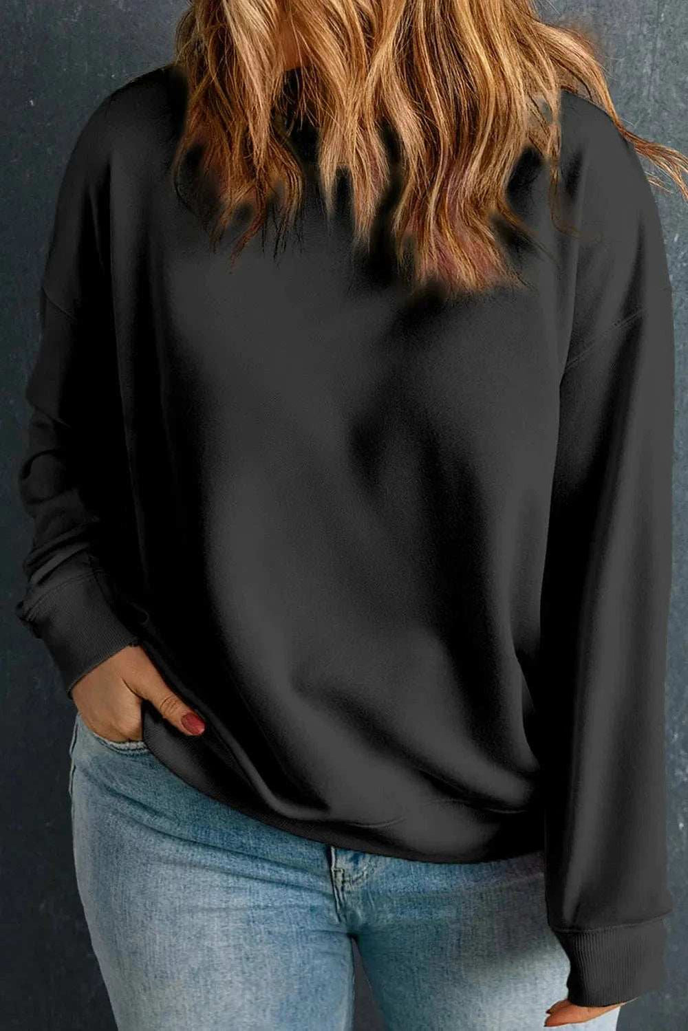 Plus Size Round Neck Long Sleeve Sweatshirt - Trendsi - Flyclothing LLC