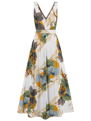 Slit Tied Printed Surplice Dress - Trendsi