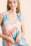 BiBi Circular Tie Dye Knit V Neck Top With Ruffle - Trendsi - Flyclothing LLC