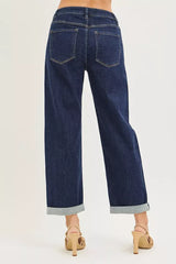 RISEN Slouchy Cropped Boyfriend Jeans With Cuffed Hem - Trendsi - Flyclothing LLC