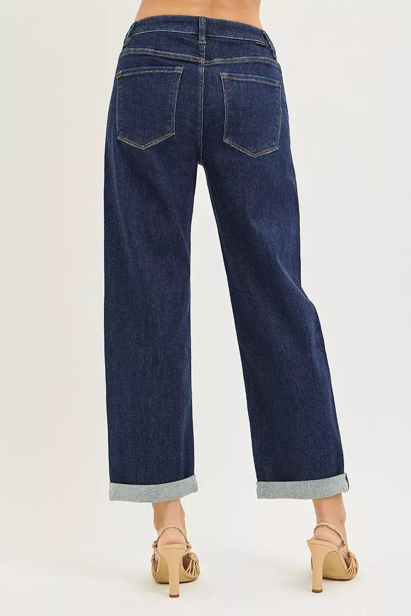 RISEN Slouchy Cropped Boyfriend Jeans With Cuffed Hem - Trendsi - Flyclothing LLC
