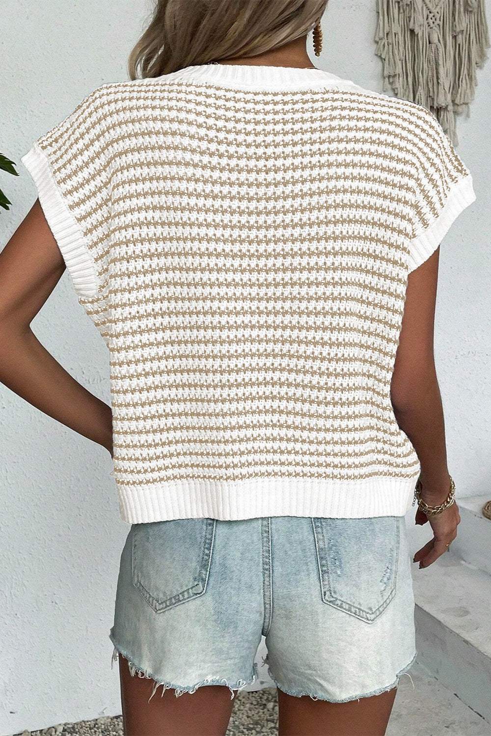 Striped Round Neck Sweater Vest - Trendsi - Flyclothing LLC
