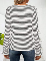 Striped Square Neck Flounce Sleeve Top - Trendsi - Flyclothing LLC