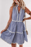 Stripe Sleeveless Notched Ric Rac Mini Dress - Trendsi - Flyclothing LLC