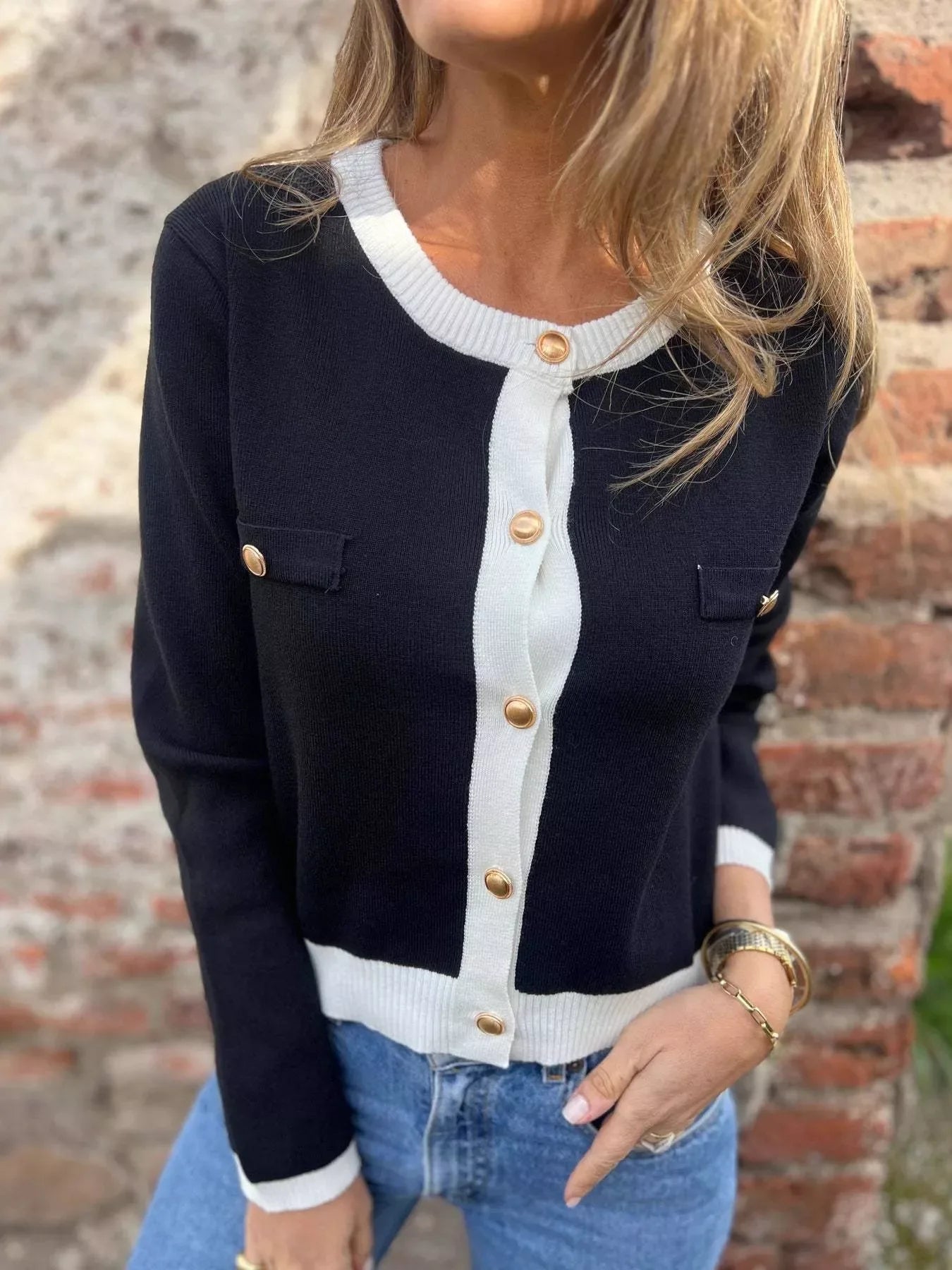 Contrast Trim Button Up Cardigan - Trendsi - Flyclothing LLC