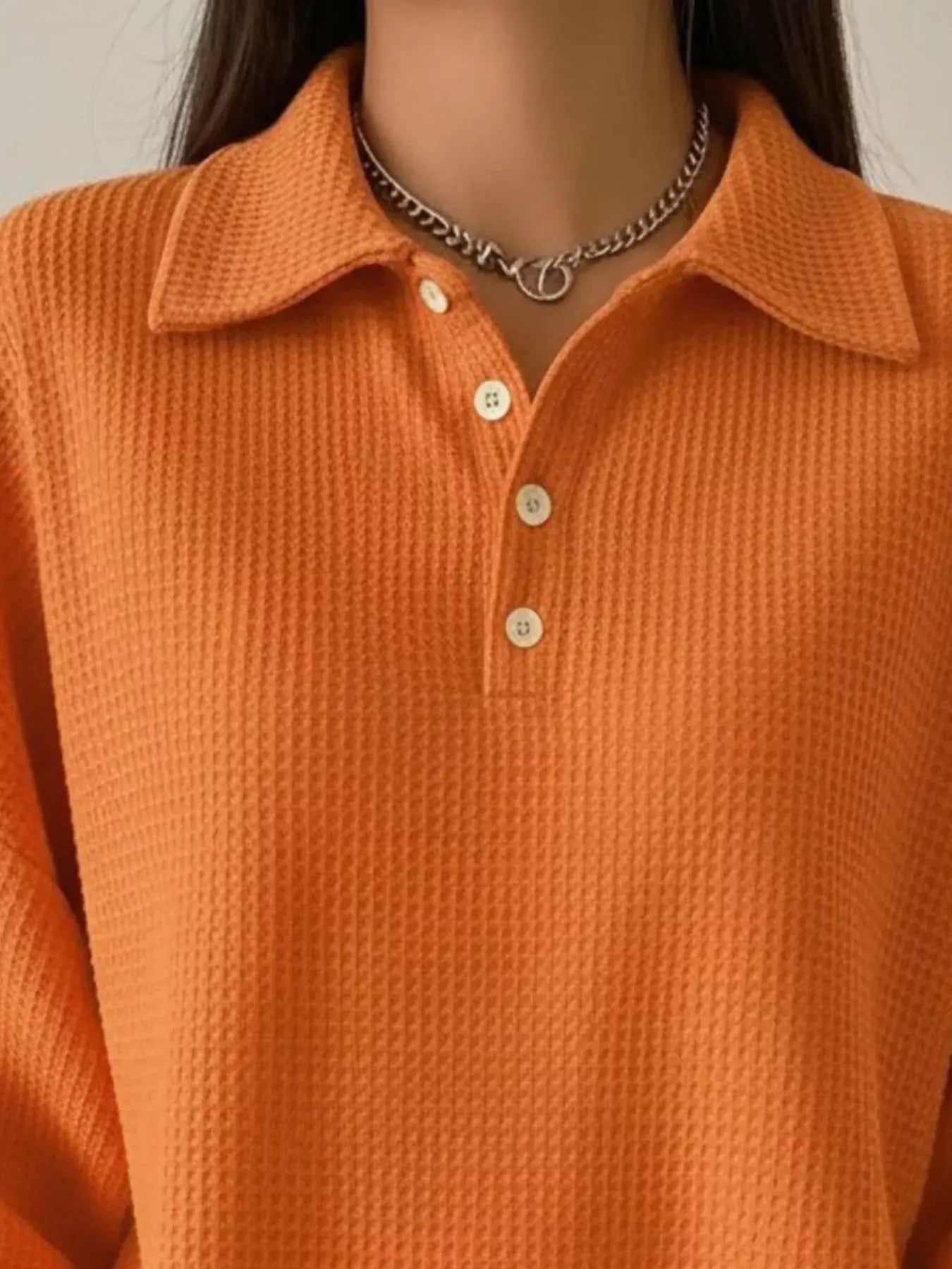 Full Size Waffle Knit Button Detail Sweatshirt Plus Size - Trendsi - Flyclothing LLC