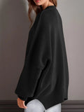 Double Take Side Slit Round Neck Long Sleeve Sweater - Trendsi