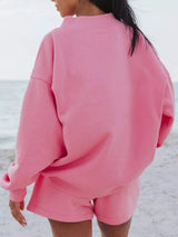 Relaxed Fit Round Neck Sweatshirt and Shorts Set - Trendsi - Flyclothing LLC