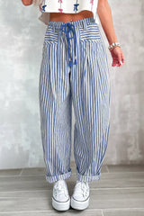 Stripe Drawstring Casual Loose Pants - Trendsi - Flyclothing LLC