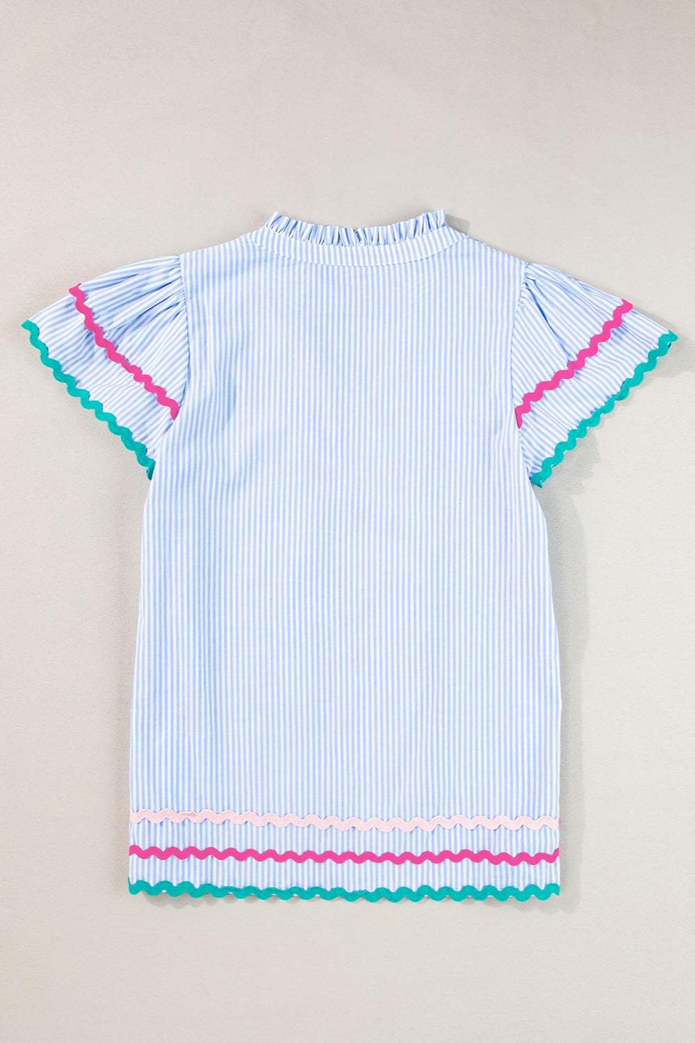 Striped Notched Short Sleeve Blouse - Trendsi - Flyclothing LLC