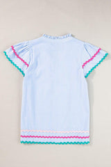 Striped Notched Short Sleeve Blouse - Trendsi - Flyclothing LLC