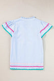 Striped Notched Short Sleeve Blouse - Trendsi - Flyclothing LLC