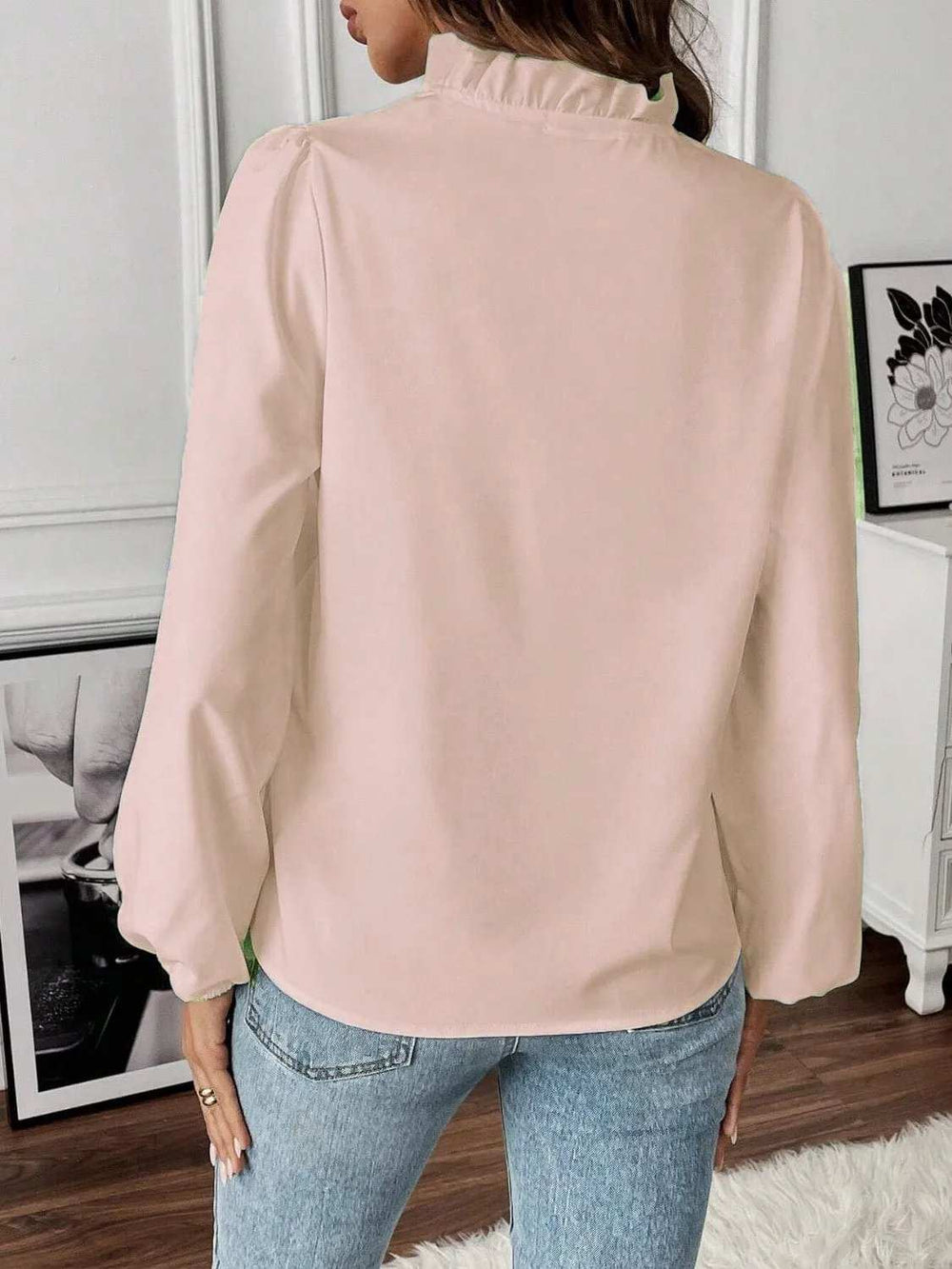 Ruffled V-Neck Long Sleeve Blouse - Trendsi - Flyclothing LLC