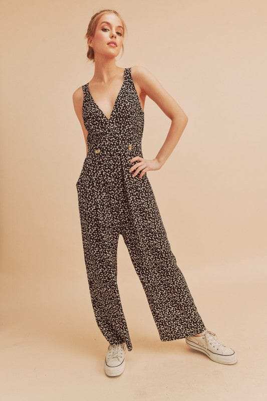 Aemi + Co Ditsy Floral Surplice Sleeveless Wide Leg Jumpsuit - Trendsi - Flyclothing LLC