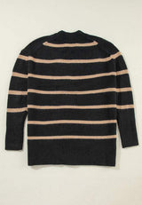 Striped Button Down Long Sleeve Cardigan - Trendsi - Flyclothing LLC