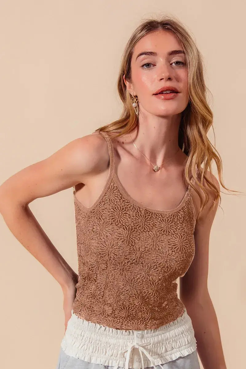 SO ME Two Tone Floral Seamless Tank Top - Trendsi - Flyclothing LLC